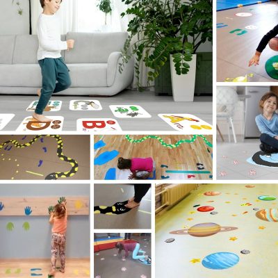 naklejki podłogowe antypoślizgowe gry korytarzowe terapia si szkoła przedszkole korytarz