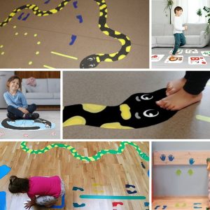 ścieżka geometryczna naklejki na podłogę dla dzieci do szkoły przedszkola koła kwadraty dłonie stopy